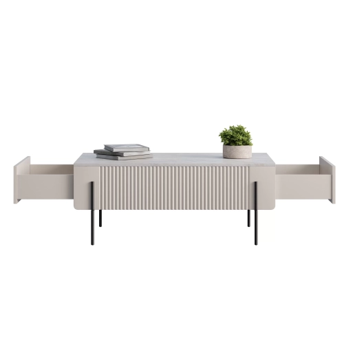 Stolik kawowy z szufladami Malmi 100 cm - kaszmir / crema bianca / czarne nóżki